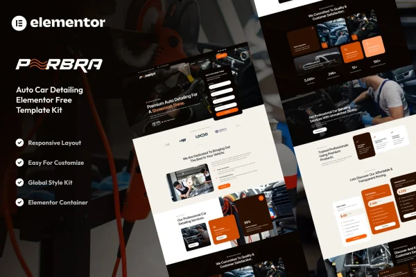 Perbra car auto care and detailing Elementor template kit preview
