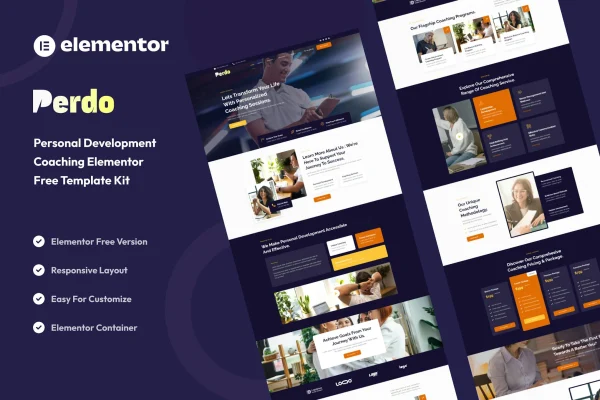 Perdo personal development coaching Elementor template kit preview