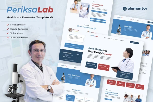 Periksalab healthcare and medical clinic Elementor template kit preview