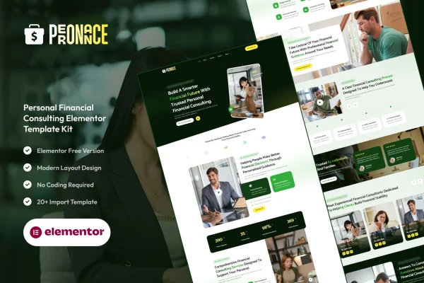 Peronance personal financial consulting Elementor template kit preview