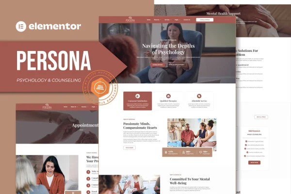 Persona psychology and counseling Elementor template kit preview