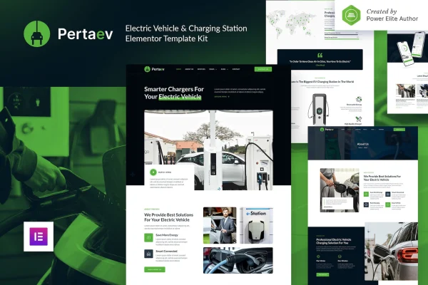 Pertaev electric vehicle and charging station Elementor template kit preview