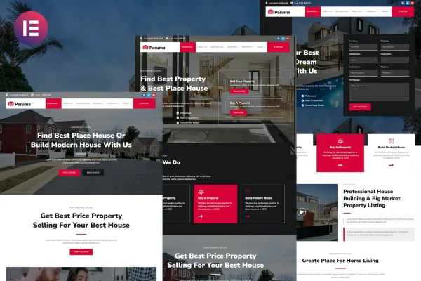 Peruma real estate and property listing Elementor template kit preview