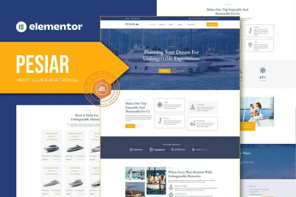 Pesiar yacht club and boat rental Elementor template kit cover image