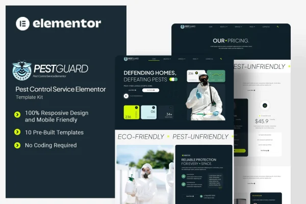 Pestguard pest control service Elementor template kit cover image