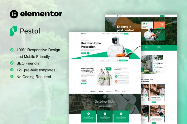 Pestol pest control service Elementor Pro template kit preview