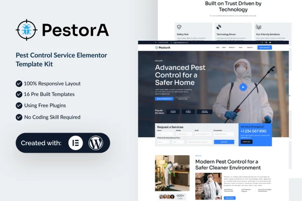 Pestora pest control services Elementor template kit preview