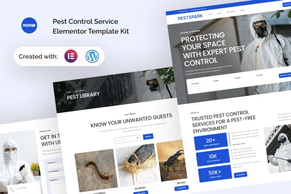 Pestspark pest control service Elementor template kit preview