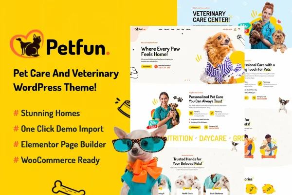Petfun pet care and veterinary WordPress theme preview