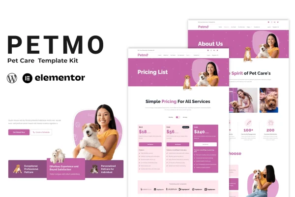 Petmo pet care Elementor template kit preview