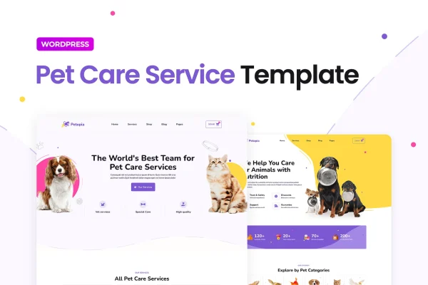 Petopia pet care service Elementor template kit cover image