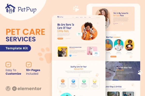 PetPup pet care services Elementor template kit cover image