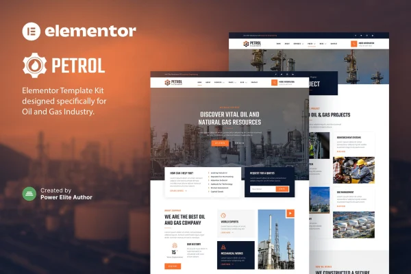 Petrol oil and gas industry Elementor template kit cover image