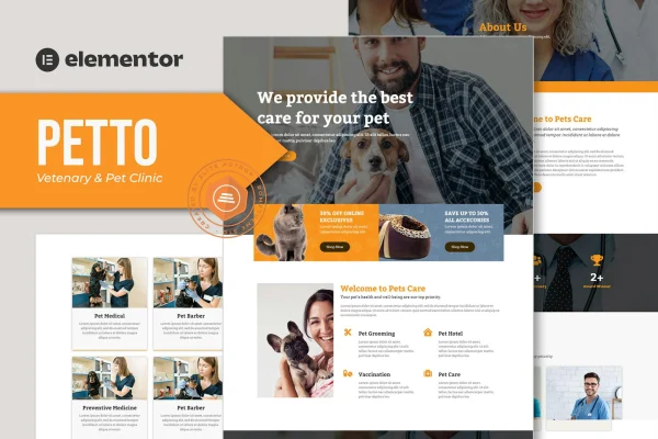 Petto veterinary pet clinic Elementor template kit preview