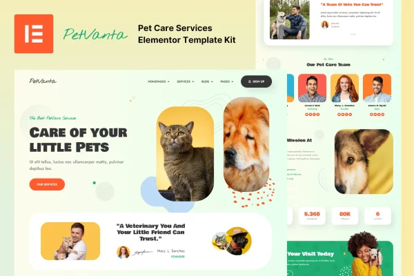 Petvanta pet care services Elementor template kit preview
