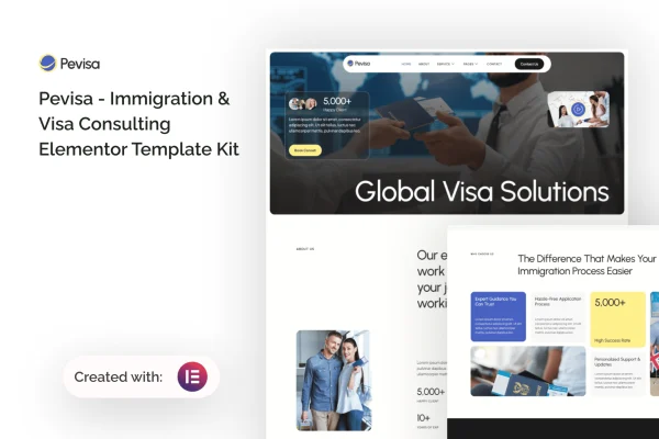 Pevisa immigration and visa consulting Elementor template kit preview