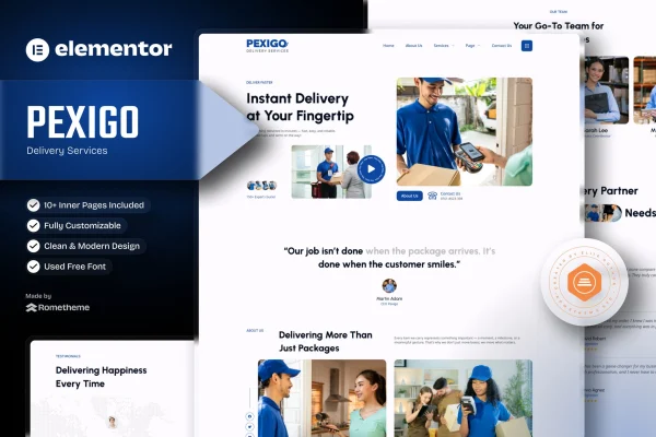 Pexigo delivery services Elementor template kit preview