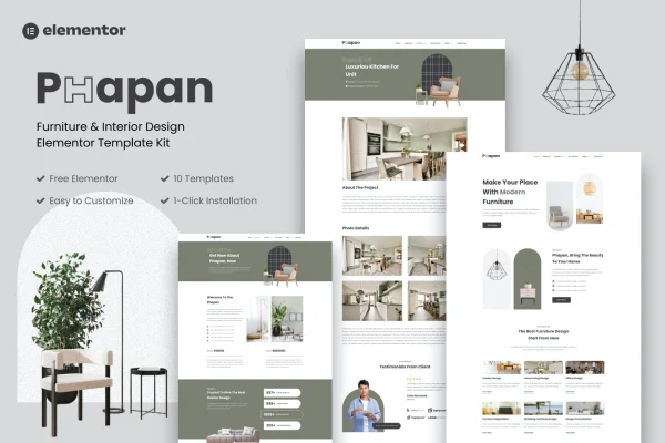Phapan furniture and interior design Elementor template kit preview