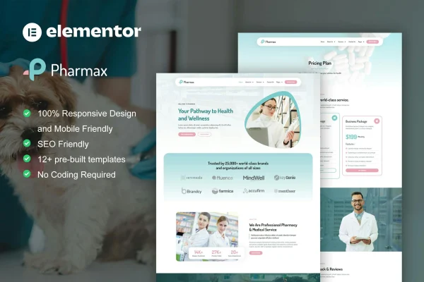 Pharmax pharmacy and medical Elementor template kit preview