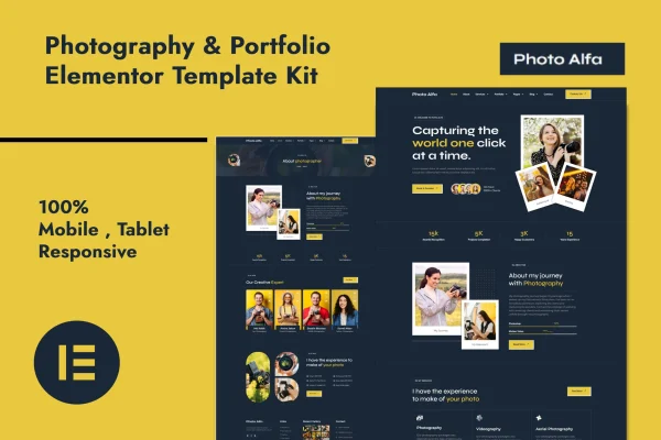 Photo Alfa photography portfolio Elementor Pro template kit cover image