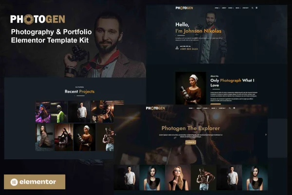 Photogen photography and portfolio Elementor template kit preview