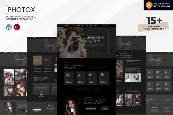 Photox photography and portfolio Elementor template kit preview