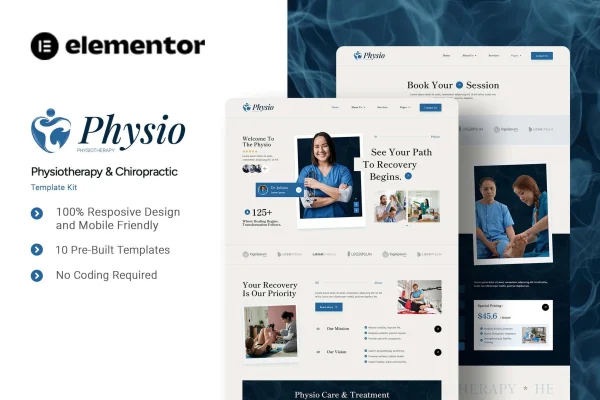 Physio physiotherapy and chiropractic Elementor template kit preview