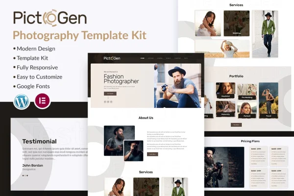 Pictogen creative photography Elementor template kit cover image