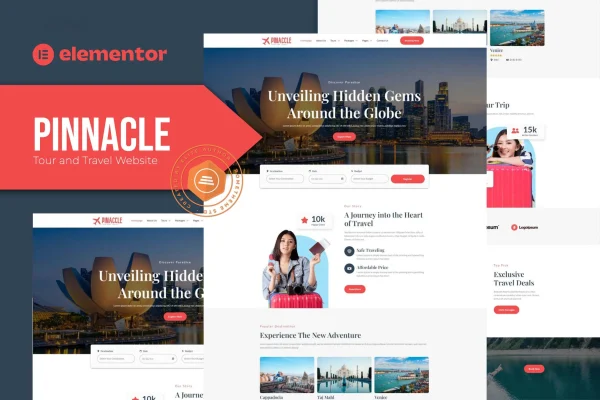 Pinnacle tour and travel Elementor template kit preview