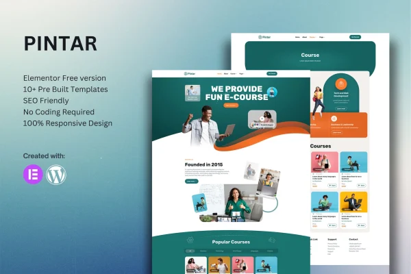 Pintar online courses Elementor template kit cover showing e-learning page designs