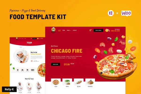 Pipirima pizza and food delivery Elementor template kit preview