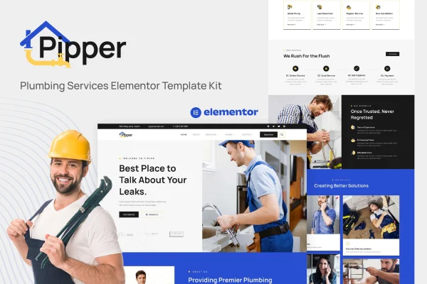 Pipper plumbing services Elementor template kit preview