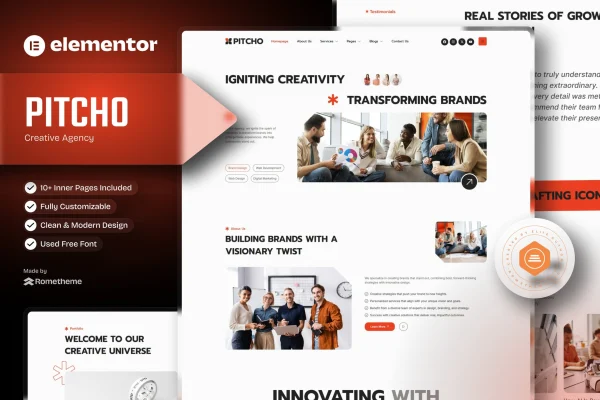 Pitcho creative agency Elementor template kit preview
