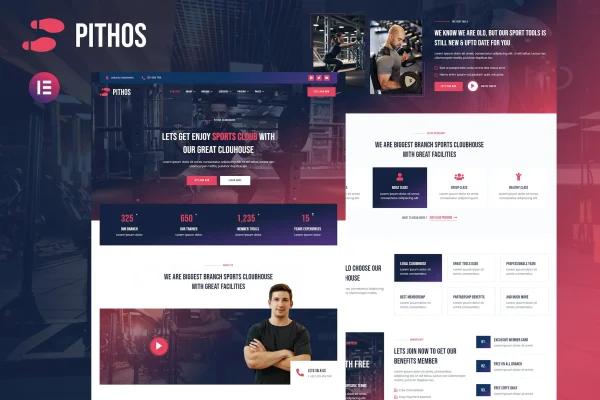 Pithos fitness center and clubhouse Elementor template kit preview