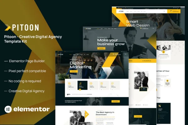 Pitoon creative digital agency Elementor template kit preview