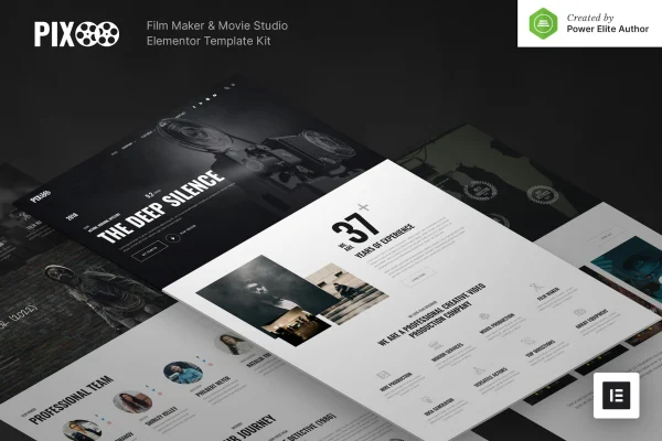 Pixoo film maker and movie studio Elementor template kit preview
