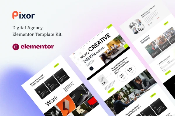 Pixor creative digital agency Elementor template kit cover image