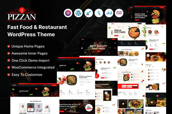 Pizzan fast food and restaurant WordPress theme preview