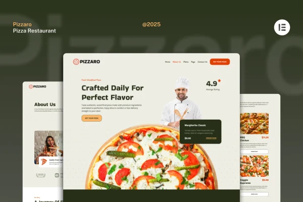 Pizzaro pizza restaurant Elementor template kit cover image