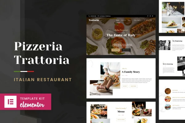 Pizzeria Trattoria Italian restaurant Elementor template kit preview