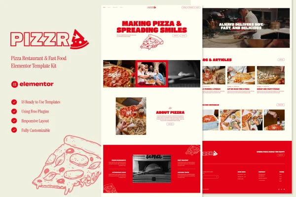 Pizzra pizza restaurant Elementor template kit cover image