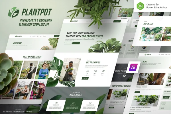 Plantpot houseplants and gardening Elementor template kit preview