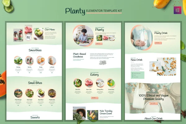 Planty cafe and restaurant Elementor template kit preview