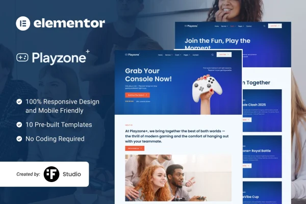 Playzone game rental and device care Elementor template kit preview