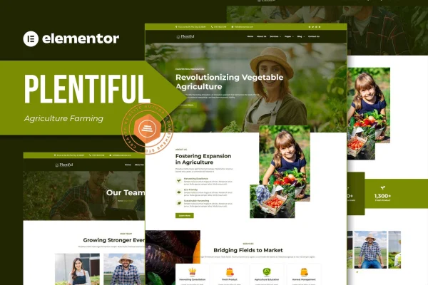 Plentiful agriculture farming Elementor template kit preview
