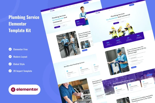 Plumb plumbing installation and maintenance Elementor template kit preview
