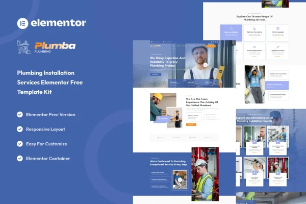 Plumba plumbing installation service Elementor template kit preview