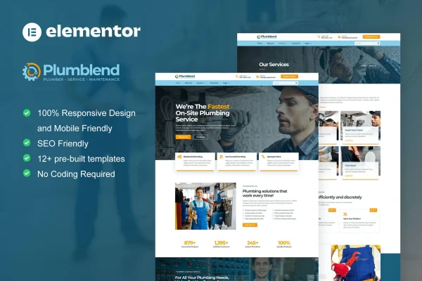 Plumbend plumbing service Elementor template kit preview