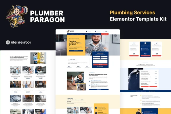 Plumber Paragon plumbing services Elementor Pro template kit preview