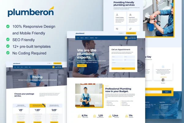 Plumberon plumbing service Elementor template kit cover image